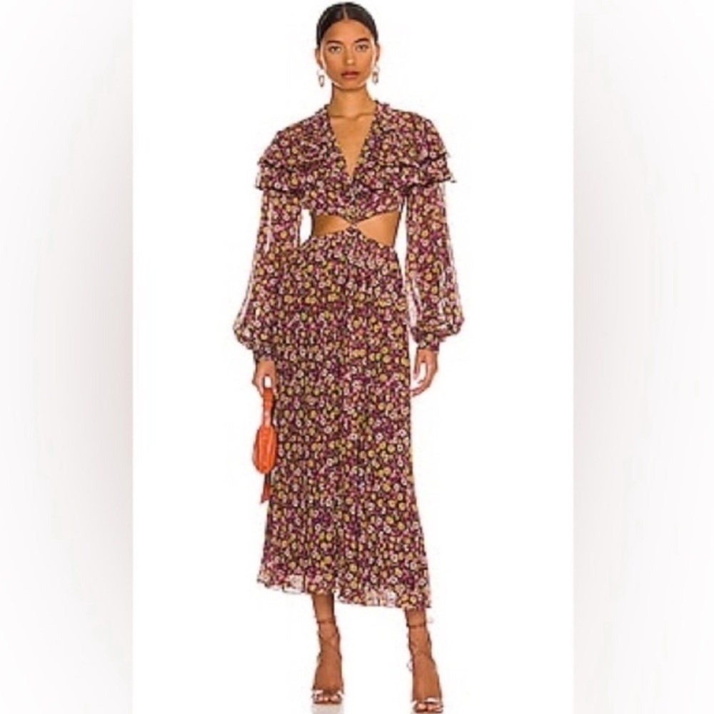 Anthropologie Ronny Kobo Ruffle Cut-Out Bloomcore Floral Midi Maxi Dress NWT